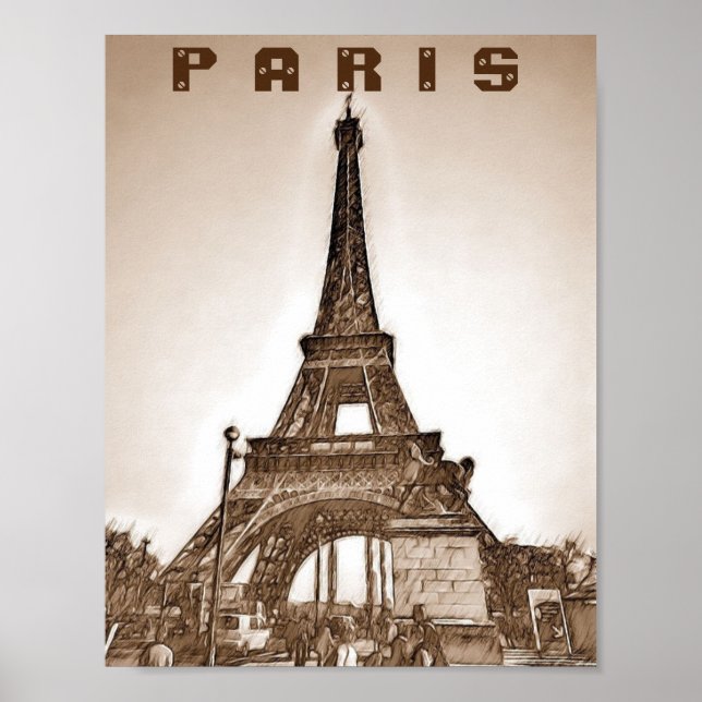 Póster Torre Eiffel poster fotográfico de la época de Par (Frente)