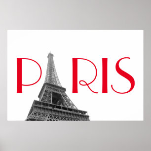 Póster Torre Eiffel roja en blanco y negro París Viajes
