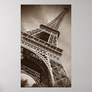 Póster Torre Eiffel Sepia desde abajo