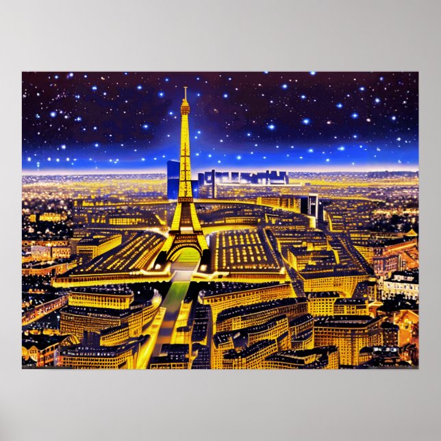 Póster Torre Eiffel y París bajo las estrellas (Frente)