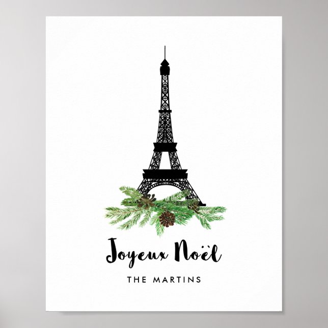 Póster Torre Eiffel y Pine | Joyeux Noel moderno (Frente)