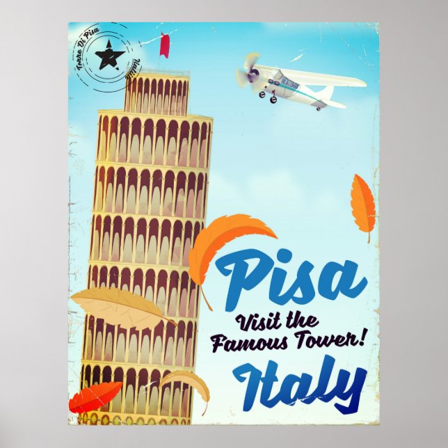 Póster Torre inclinada de la imprenta vacacional Pisa Vin (Frente)