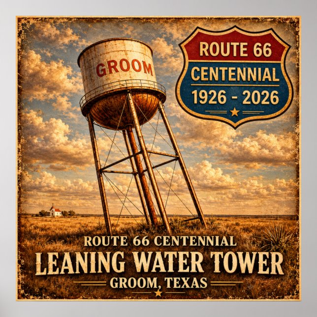 Póster Torre inclinada de la Ruta 66 de Texas (Frente)