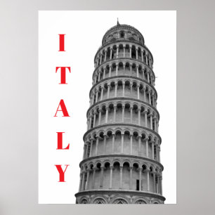Póster Torre inclinada de Pisa Italia blanco y negro