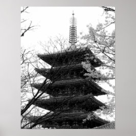 Póster Torre japonesa en blanco y negro