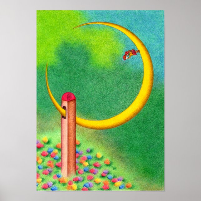 Póster Torre que capturó la luna creciente. (Frente)