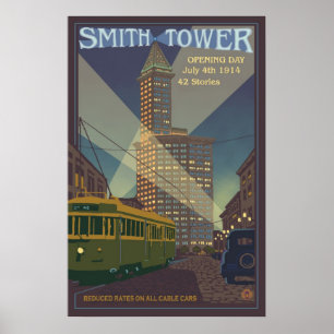 Póster Torre Smith - Seattle, afiche de viajes de Washing