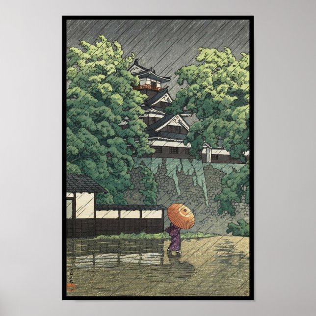 Póster Torre Udo, Castillo de Kumamoto bajo la lluvia Kaw (Frente)