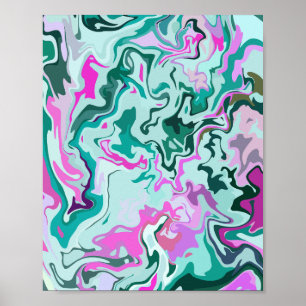 Póster Torrente abstracto vívido con rosa y verde