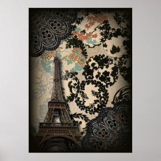 Póster torreón de parís eiffel floral bohemio