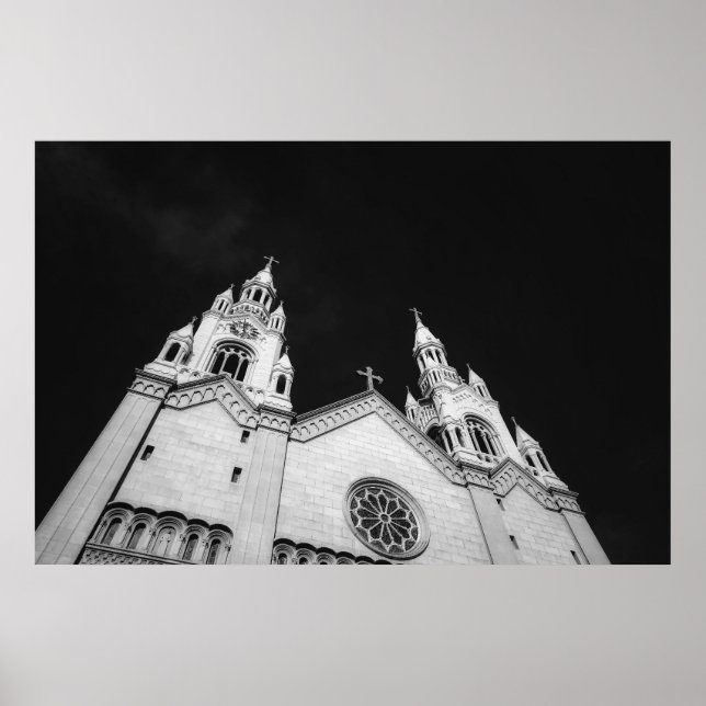 Póster Torres de iglesia en blanco y negro (Frente)