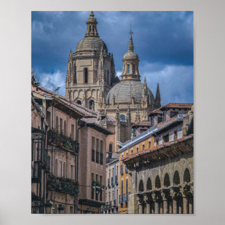 Póster torres de la catedral histórica de Segovia