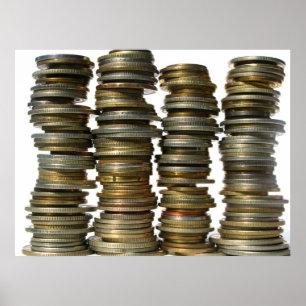 Póster Torres de monedas de oro plateado