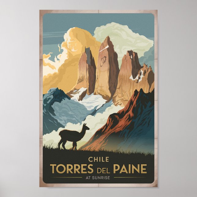 Póster Torres del Paine Chile Illustration Travel Art (Frente)