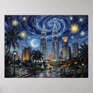 Póster Torres Gemelas Petronas Kuala Lumpur Bajo un cielo