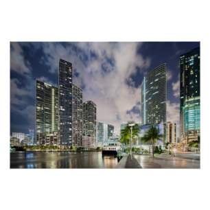Póster Torres iluminadas en la costa del río Miami