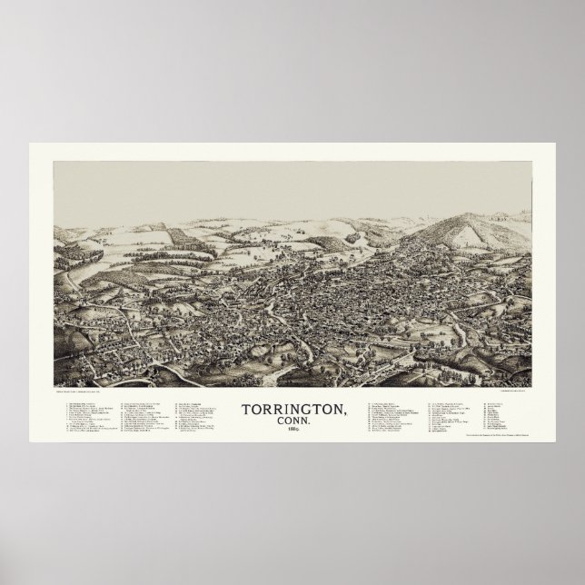 Póster Torrington, CT Panoramic Map - 1889 (Frente)