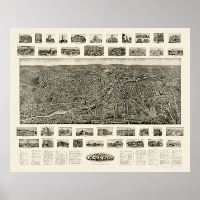 Póster Torrington, CT Panoramic Map - 1909 (Frente)
