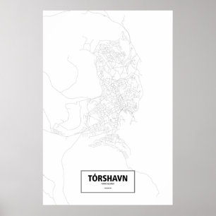 Póster Tórshavn, Islas Feroe (negro sobre blanco)