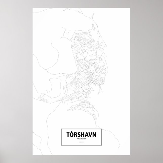 Póster Tórshavn, Islas Feroe (negro sobre blanco) (Frente)