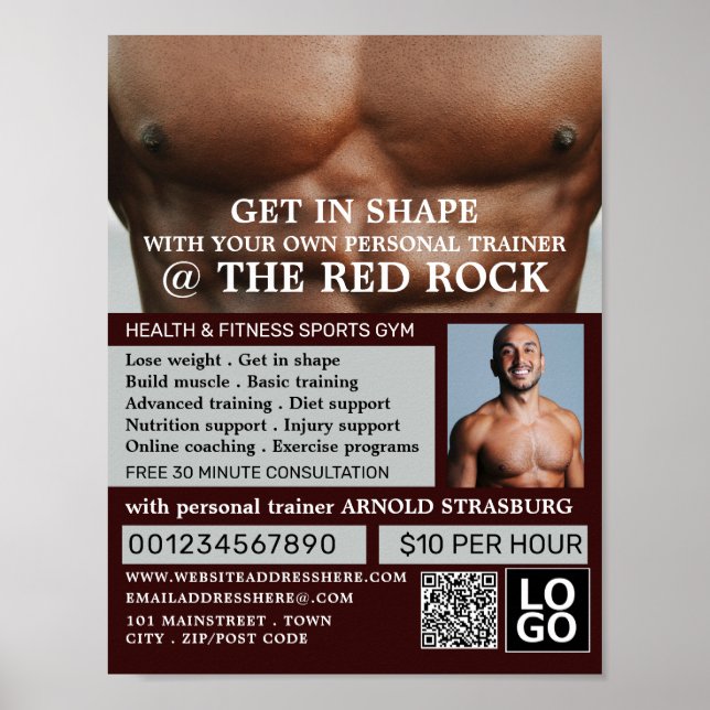 Póster Torso, entrenador personal, publicidad de gimnasio (Frente)