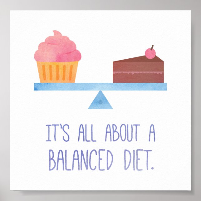 Póster Torta acuarela Humor equilibrado de alimentos diet (Frente)