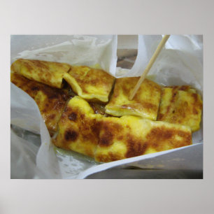 Póster Torta caliente de plátano [Roti Kluai Khai] Comida