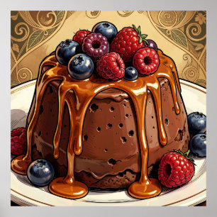 Póster Torta de bayas de caramelo de chocolate decadente