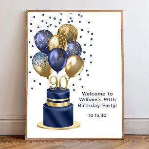 Póster Torta De Bienvenida De Globo Azul Marino Cumpleaño