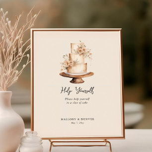 Póster Torta de Boda Floral Vintage Rústica Neutral