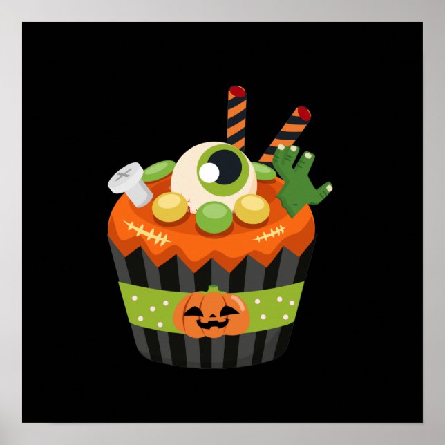 Póster Torta de Halloween dulce y espeluznante con un gra (Frente)