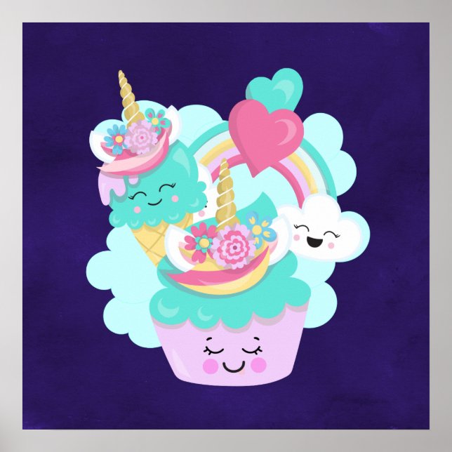 Póster Torta dulce y helado feliz (Frente)