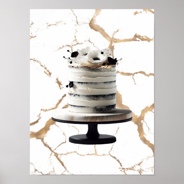 Póster Torta Floral de Varias Capas con Detalles en Negro (Frente)