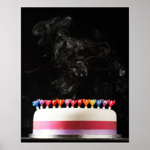 Póster Torta helada con cigarrillo derretido feliz cumple