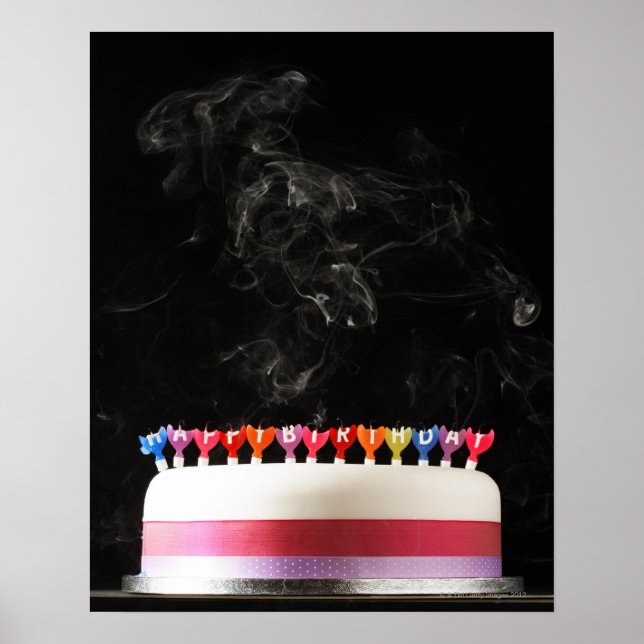 Póster Torta helada con cigarrillo derretido feliz cumple (Frente)