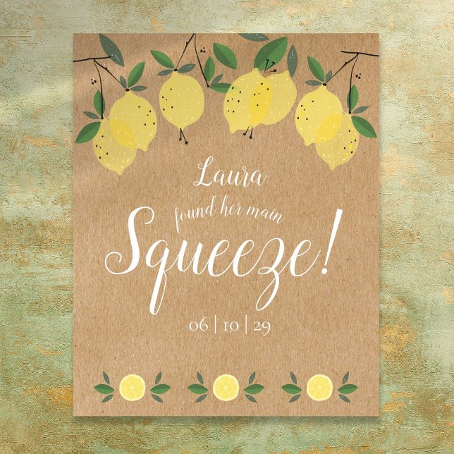 Póster Torta Nupcial de Limones Rustica Main Squeeze (Rustic Main Squeeze Lemons Bridal Shower Poster)
