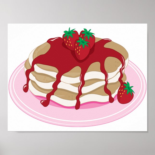 Póster Tortitas de Fresa Dulce Desayuno Comida (Frente)