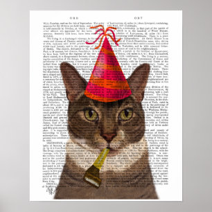 Póster Tortoiseshell Cat con Gorra Fiesta