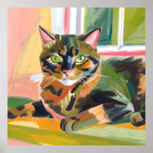 Póster Tortoiseshell Cat Hermosa pintura de gatos