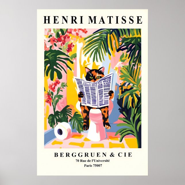 Póster Tortoiseshell Cat on a Toilet Print - Matisse (Frente)