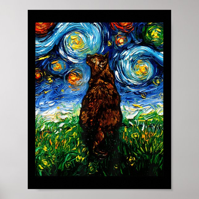 Póster Tortoiseshell Tortie Starry Night Kitty Cat Art De (Frente)