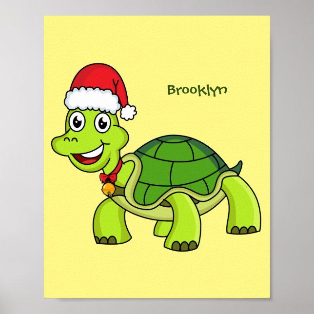 Póster Tortuga alegre lindo con sombrero de Santa (Frente)