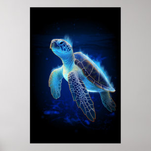 Póster Tortuga azul etérea subacuática