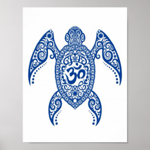 Póster Tortuga azul Om Sea en blanco