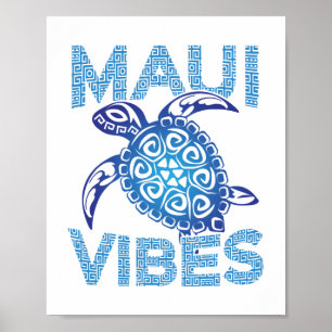 Póster Tortuga azul tribal polinesia mali vibes