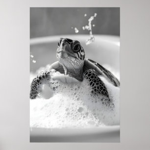 Póster Tortuga Baño de Burbujas Imprimir, Animal de Baño 