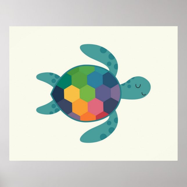 Póster Tortuga Colorida con Caparazón Geométrico para Beb (Frente)