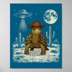 Póster Tortuga De Caja Oriental Divertida Vaquero Ovni Oc