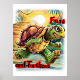 Póster Tortuga de dibujos animados divertida y colorida e