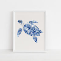 Tortuga de mar de cabeza - Azul costero en beige